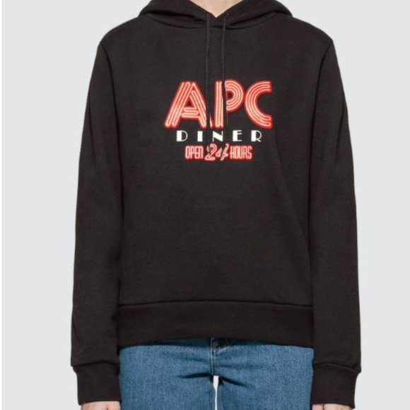 A.P.C.  BENITO DINNER LOGO GRAPHIC HOODIE IN BLK - Picture 1 of 13